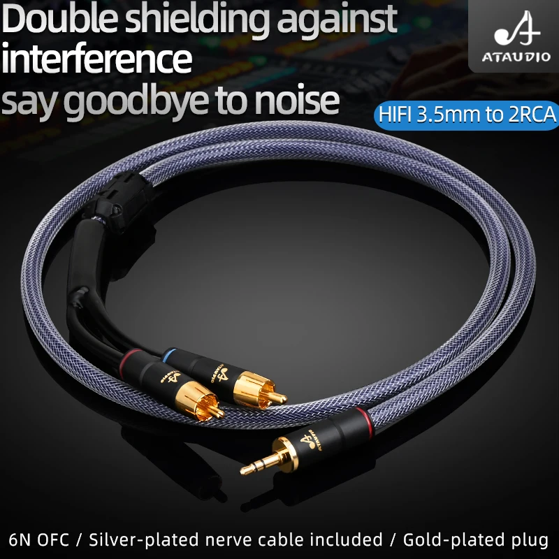 Premium 3.5mm to Dual RCA Stereo Audio Cable - High-Fidelity Y Splitter for Amplifiers and Mixers