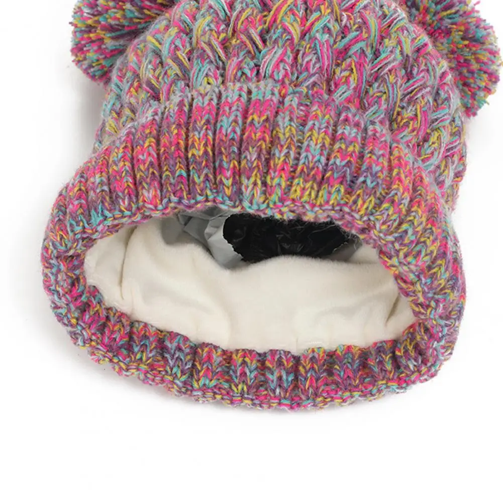 1 Set Kids Winter Hat Gloves Scarf Set Knitted Thick Soft Warm Dome Plush Ball Decor Winter Neck Wrap Cap Gloves