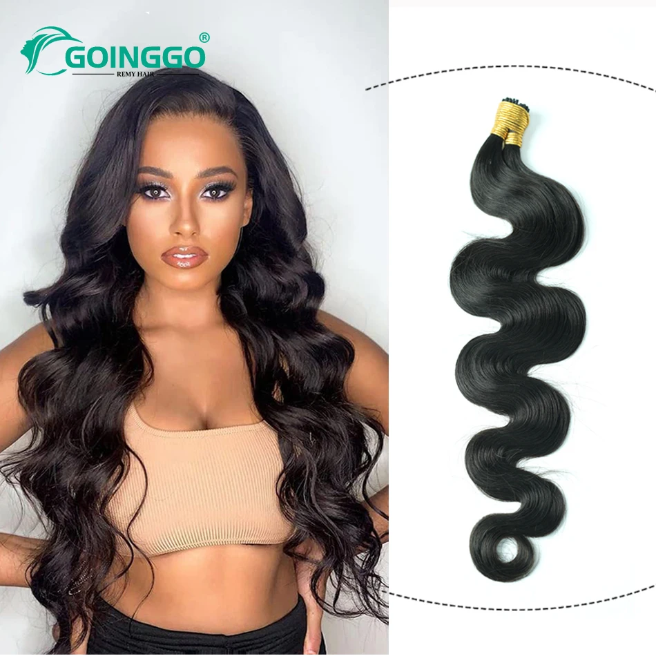 Body Wave I Tip Hair Extensions Human Hair Natural Black Keratin Capsule Microlink Bundles With Silicone Beads 12-26inch