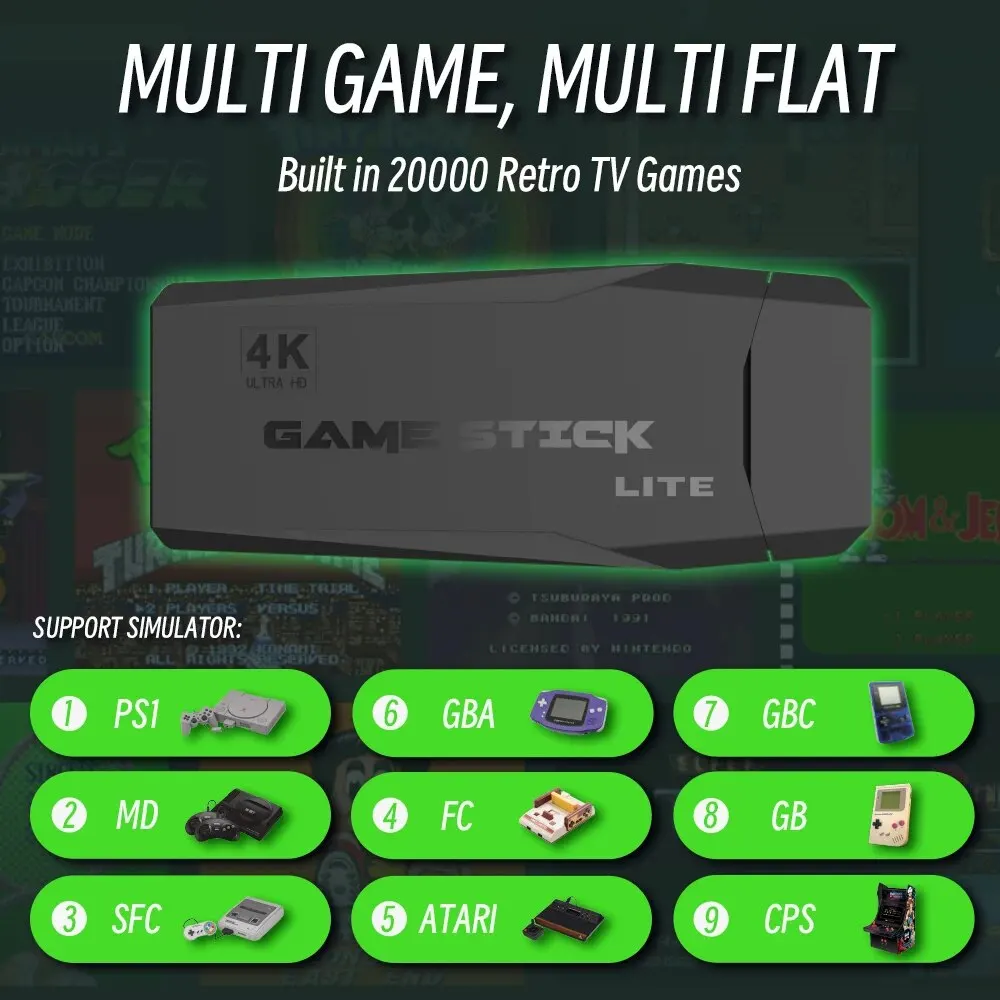 Video game console DATA FROG retro 2.4G wireless console game stick 4k 10000/20000 games portable for TV