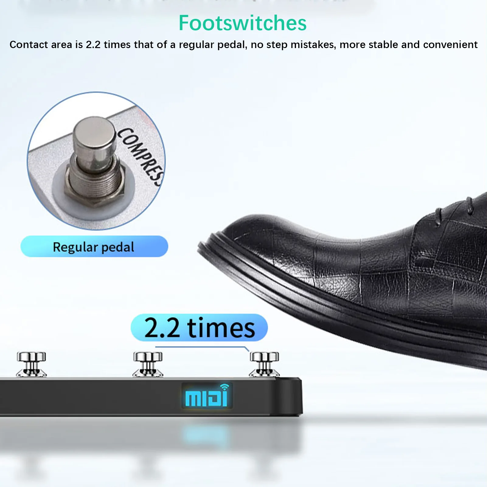 Wireless MIDI Controller Pedal 5 Modes Digital Display 25Hrs USB Footswitch Metal Switch Wireless Receiver for Mixer Electric