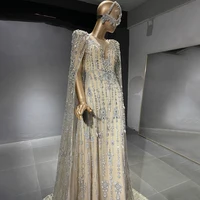 فستان سهرة عربي فاخر باللؤلؤ الكريستالي من شارون سعيد بأكمام كاب أنيق دبي فساتين رسمية لحفلات الزفاف SS550 1