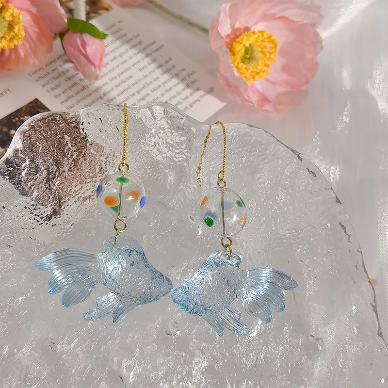 Transparent Goldfish Pendant Earrings Image 10
