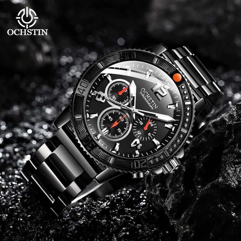 OCHSTIN Original Luxury Stainless Fashion Black Watch For Men Luminous Calendar Korean Style Student Analog Wristwatch new original ads1298ipagr ads1298 tqfp64 analog front end