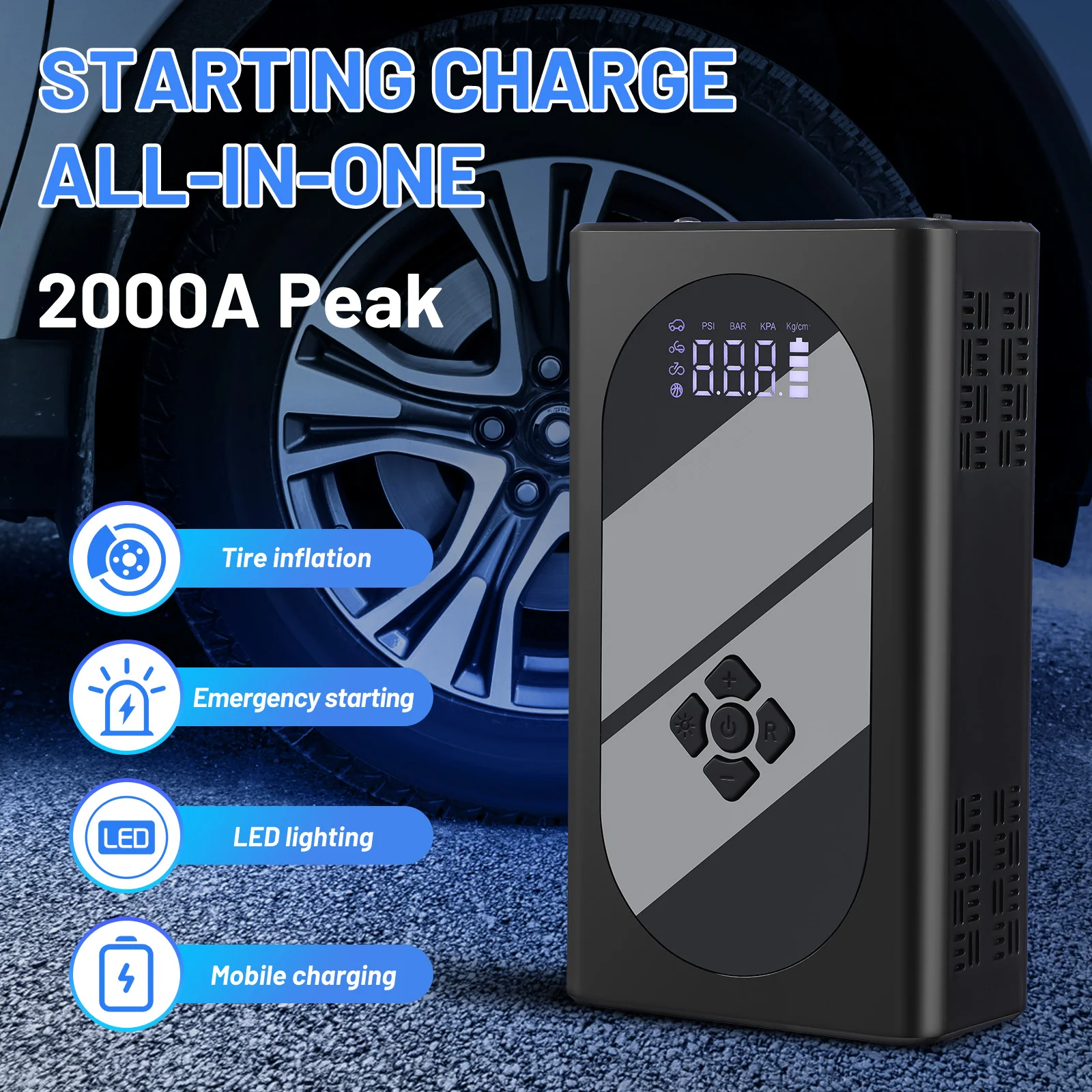 Car Jump Starter Tire Inflator Car Booster Emergency Power Bank 12V gkfly new 2000a car jump starter starting device portable power bank car battery booster jumpstart for petrol diesel car