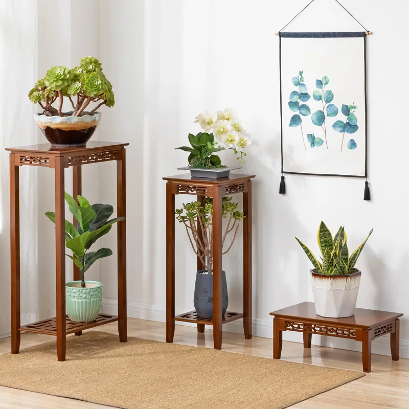 Balcony Flower Stand Plant Shelf Indoor Mobile Multi-Tier Bamboo Plant Holder for Succulents Potted Plants Garden Decor