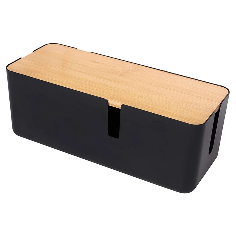 

Cable Management Box With Bamboo Lid Small Cable Organizer Box For Extension Cord Power Stripe Surge Protector