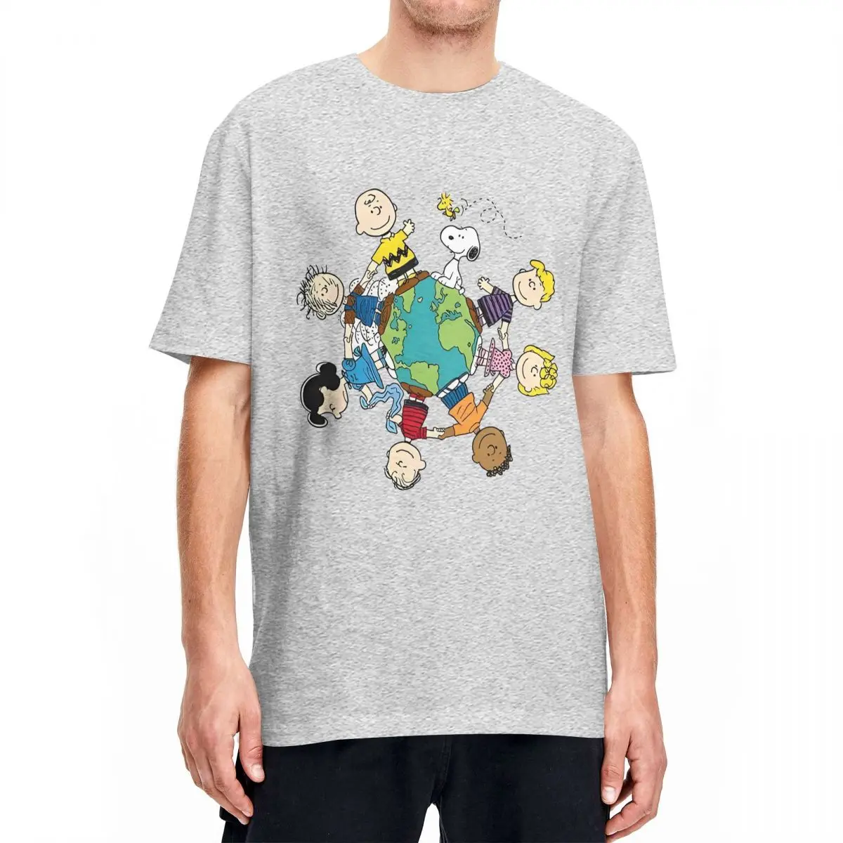 thumbnail image 1 of Camiseta de Peanuts, Charlie Brown y Snoopy, camisetas de dibujos animados de la playa, camisetas de la Tierra, camiseta de algodón puro para hombres, camisetas de manga corta, 1 of 5