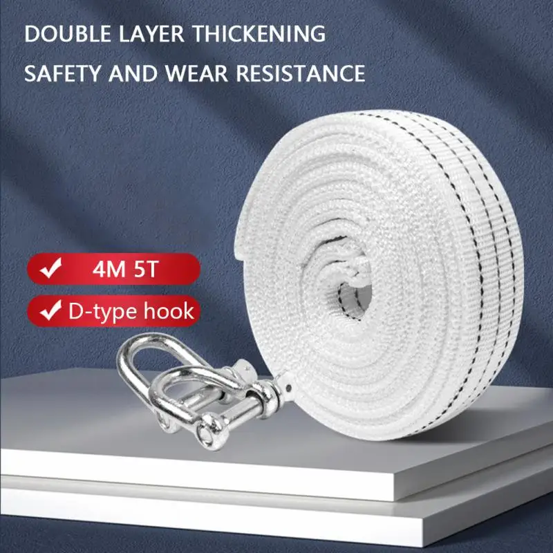 

Car Tow Rope 4 Meters 5 Tons Reflective Strip U-hook Car Pulling Rope Double Thick Car Rescue Traction Rope With Metal Buckle