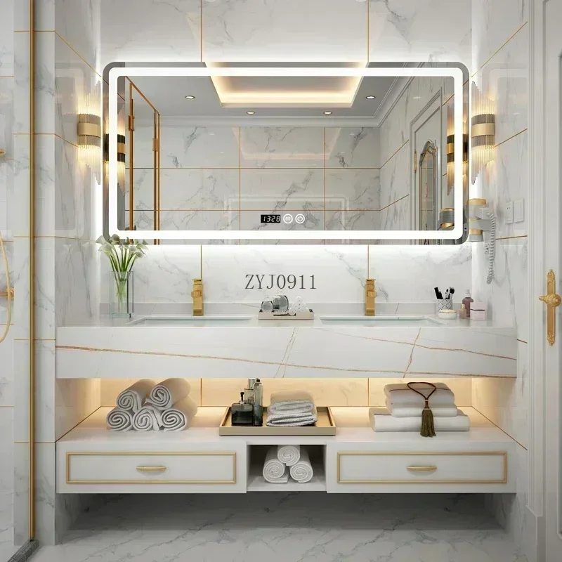 *Bathroom Vanity Combination Of Bathroom Cabinets Modern And Minimalist Washbasin Double Basin Cabinet Light Luxury Solid Wood