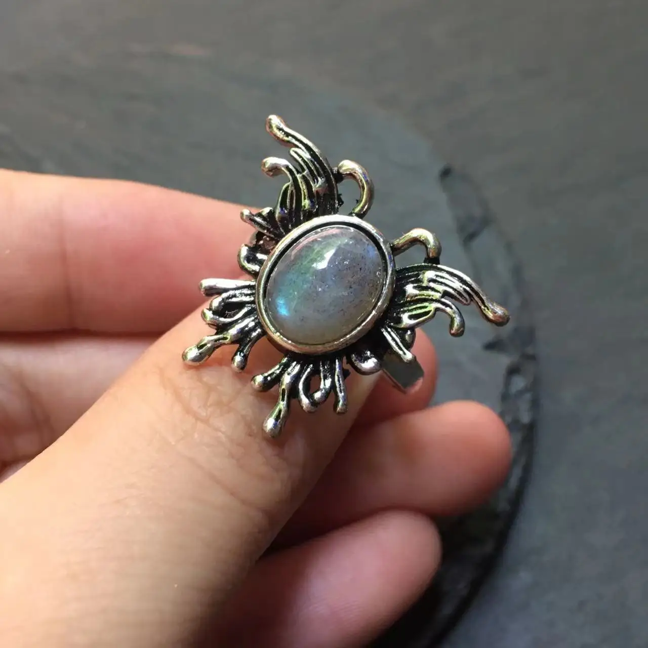 MM Natural MOONSTONE Ring butterfly Adjustable Female Ring Jewelry for Women Gift Wholesale High Quality Vintage Fine