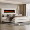 Modern King Size Bed Frame W/Fireplace, Wingback Platform Bed Frame W/60.4“ Extra Tall Headboard,Corduroy Upholstered Bed Frame 3
