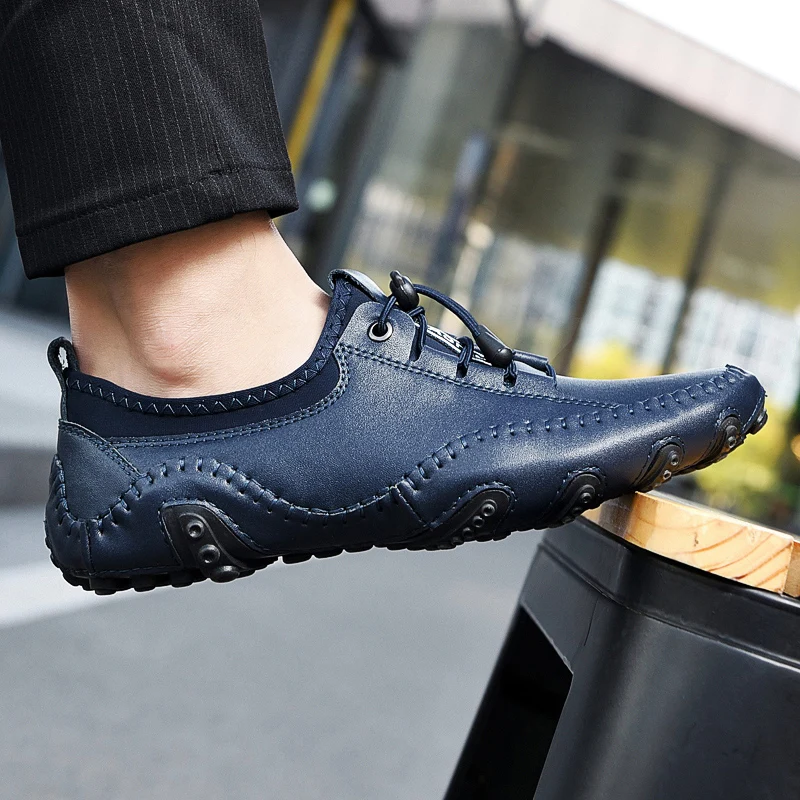Casual Shoes Men Leather Sneakers Summer Breathable Men's Shoes Fashion Driving Plus Size 38-47 Flats Trainers