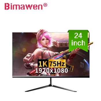 Bimawen 24 인치 컴퓨터 모니터 풀 HD 1920x1080p VA 디스플레이, HDMI VGA 프레임리스, 75Hz 3000:1 명암비, 75x75mm VESA