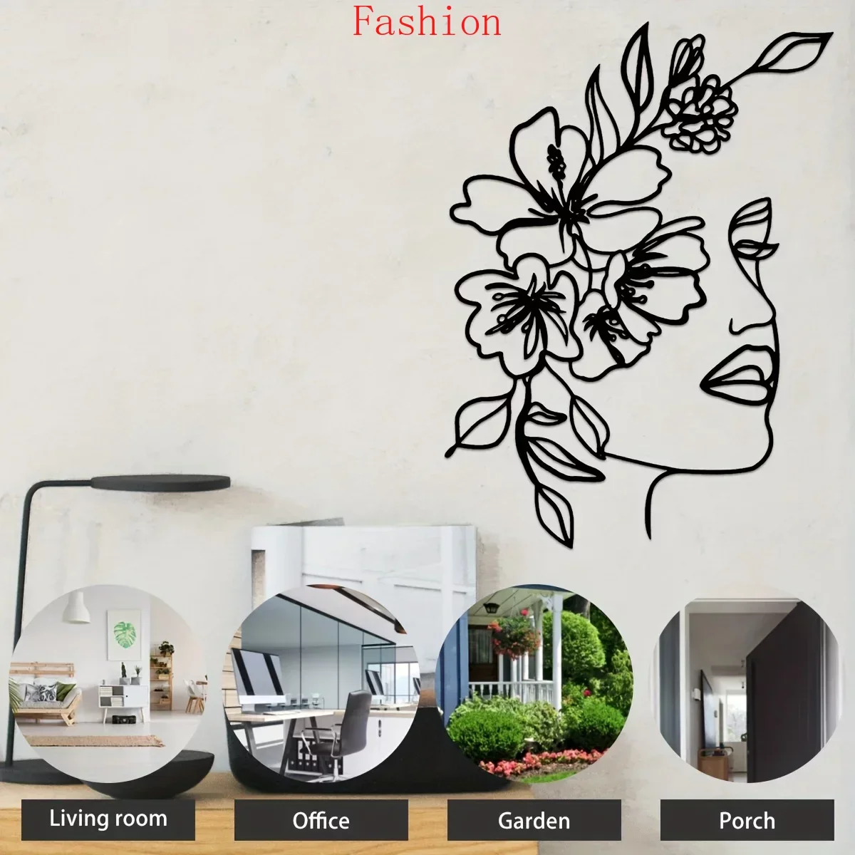 

Metal Line Art Home Decoration Metal Wall Art Abstract Woman Face Iron Art Line Décor Flower Hanging Wall background Minimalist