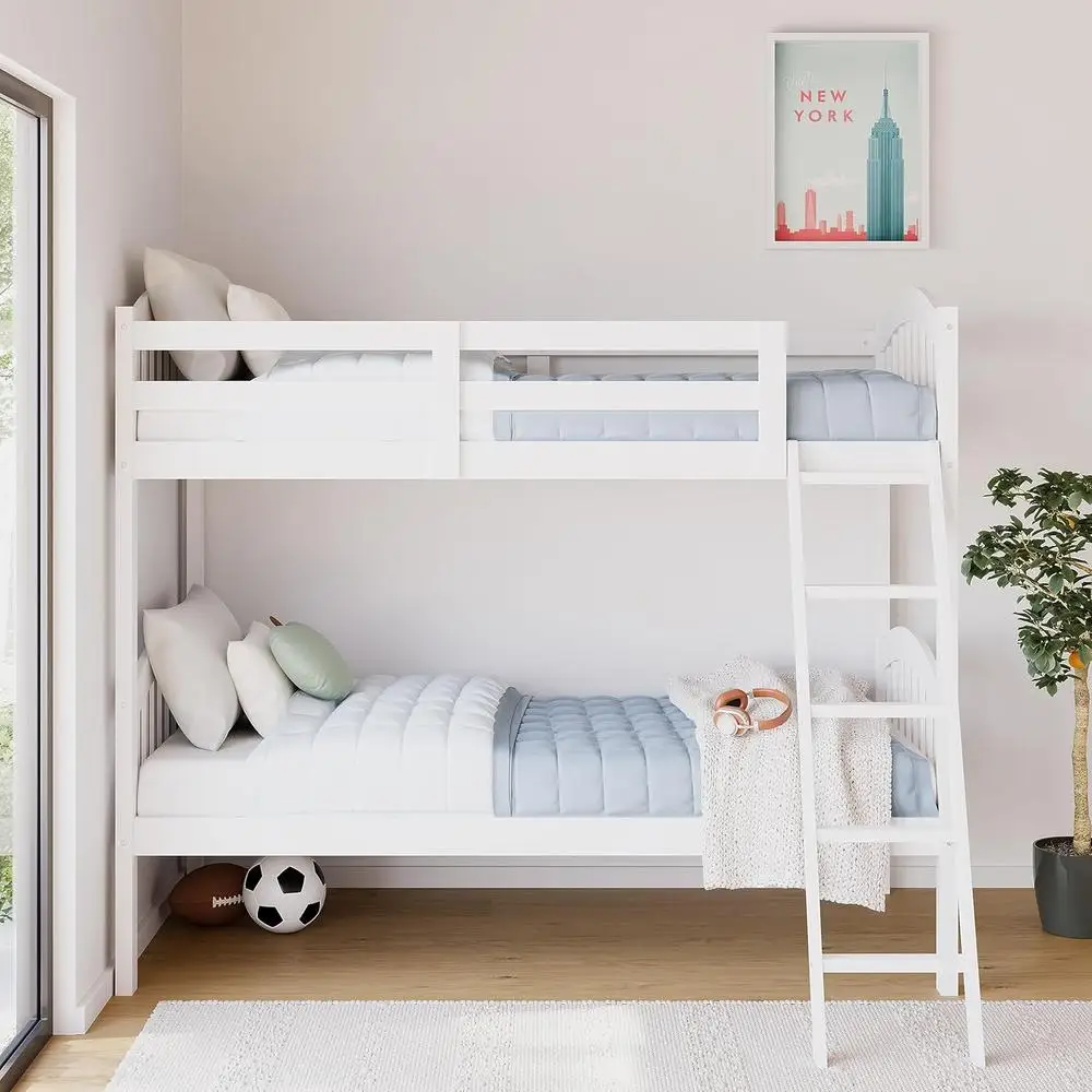 Storkcraft Long Horn Twin-Over-Twin Bunk Bed White GREENGUARD Gold Certified Converts to 2 Individual Twin Beds Wood Slats Bunk 3