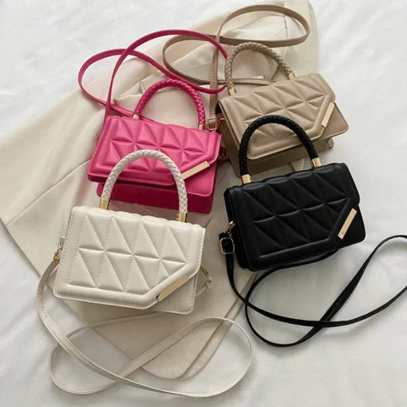 2025 New Fashion Shoulder Bag Plaid PU Leather Ladies Square