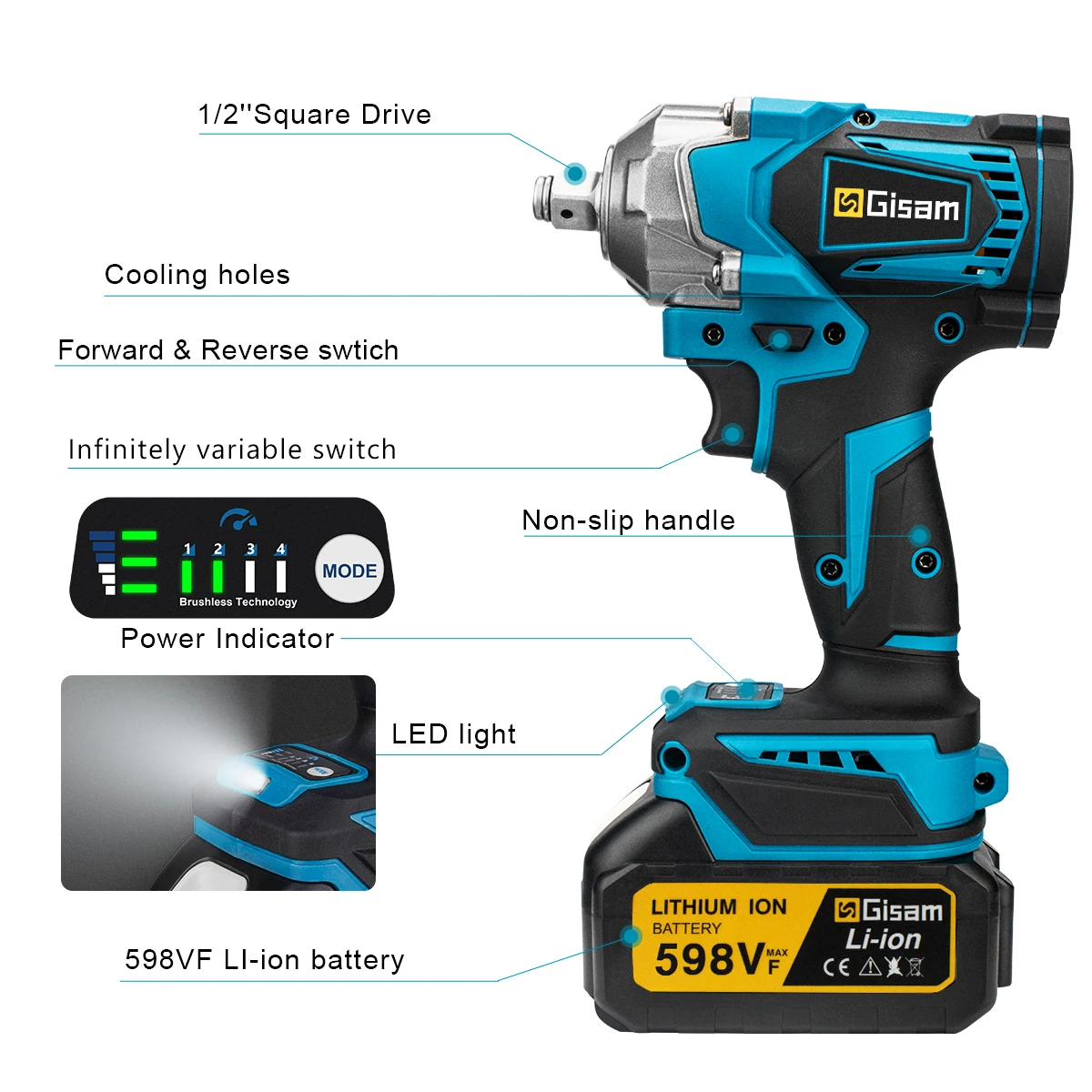 1200N.M Torque Brushless Electric Impact Wrench 1/2 Inch Cordless Electric Wrench Screwdriver Power Tools For Makita 18V Battery images - 6