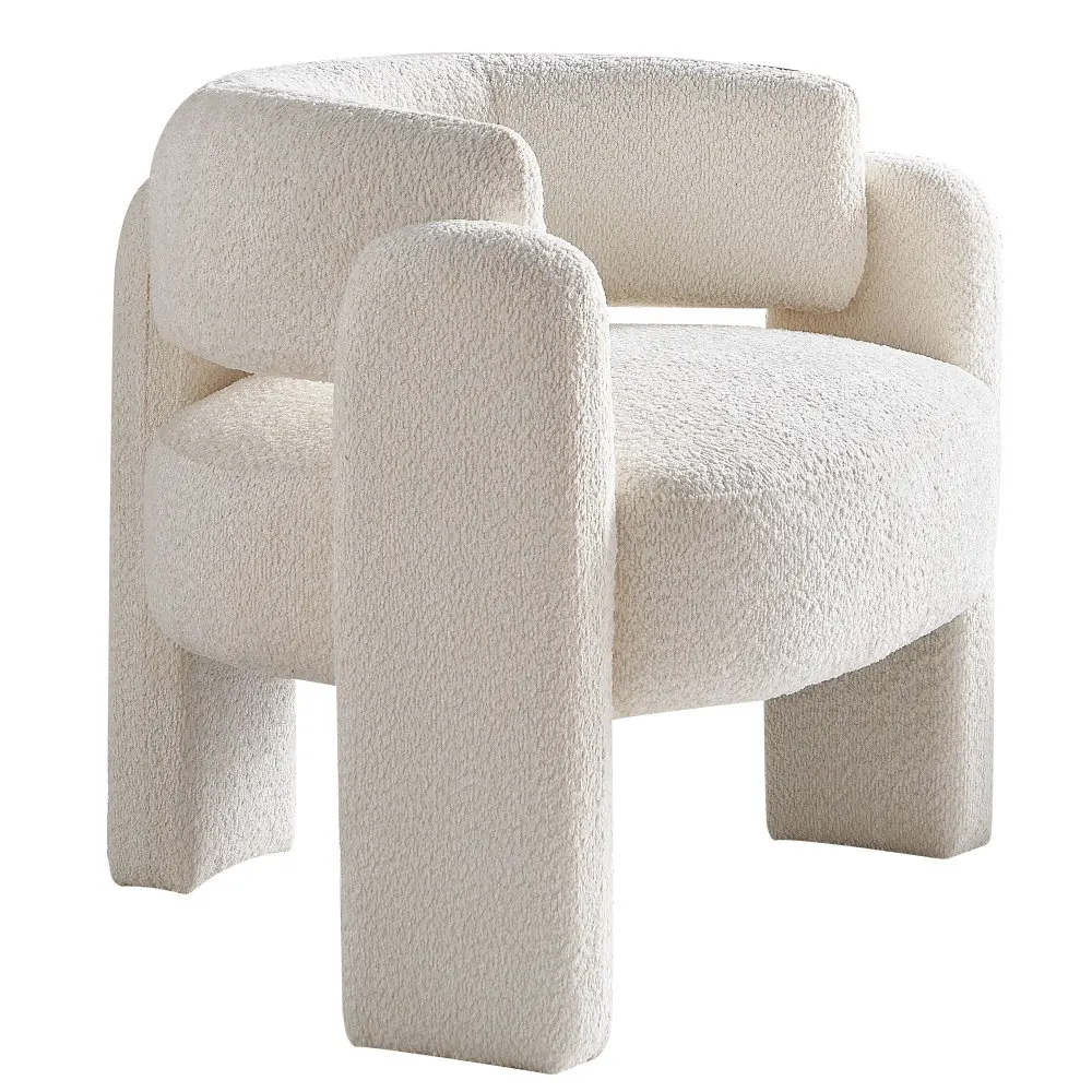 Beige Boucle Accent Chair - Chic Upholstered Seating - 34.65" Wide 6