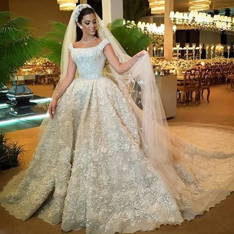 Luxurious Wedding Dress Ball Gown Skirt Arabic Aso Ebi Luxurious Sparkly Wedding Dress Lace Bridal Gowns Dresses 2023