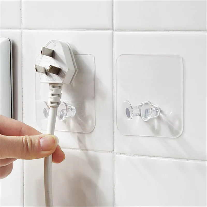 Wall Mounted Wire Hook Punch-free Power Plug Socket Storage Holder Cable Organizer Self Adhesive Hanger Kitchen Bathroom Hooks