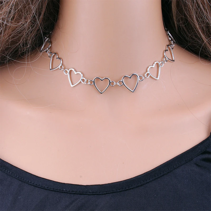 Women Jewelry Korean Hollow Heart Choker Necklace