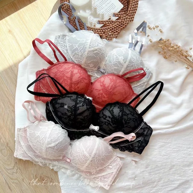 New red Brassiere Deep V Sexy Bra Set Push Up Women Underwear Set Cotton 1/2
