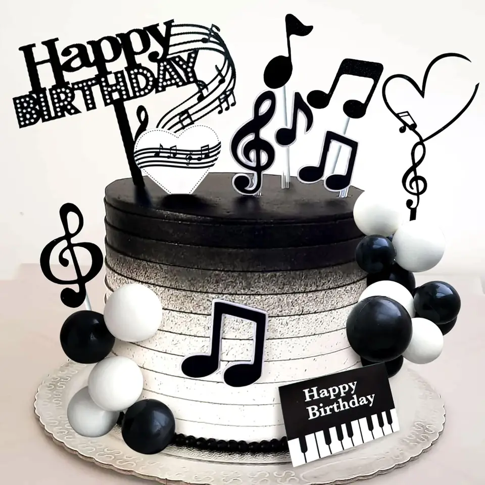 Set Decorazioni Per Torte A Tema Rock And Roll – Chitarra, Note Musicali, Fiamme – Per Feste A Tema - 5