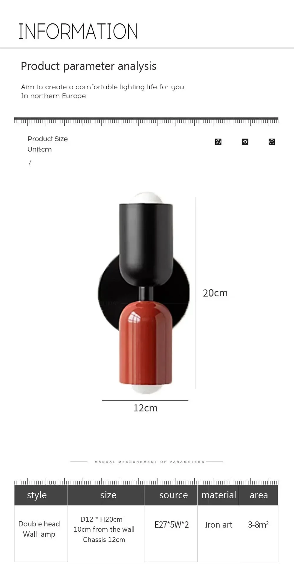 Lampe murale Cream 2Head Macaron - finition et couleurs