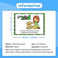 9Pcs Classroom Rules Educational Posters for Preschool Home Classroom Wall Decor Teacher Teaching Aids Montessori Learning Toys 2
