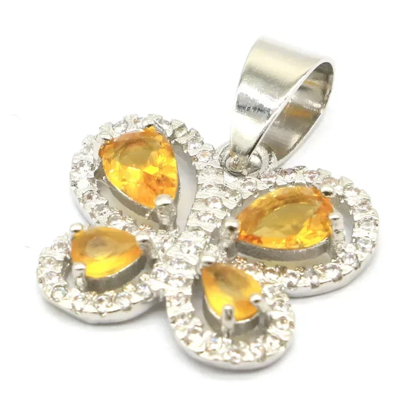 3g Customized 925 SOLID STERLING SILVER PENDANT Butterfly Shape White Sapphire Citrine Real Green Emerald Red Ruby Cz