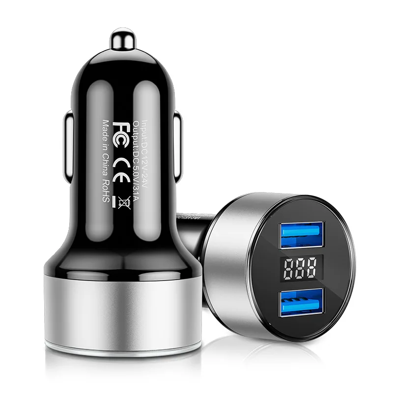 best usb car charger 3.1A Car Charger for Cigarette Lighter 12V 2 Port Dual USB Quick Fast Charging Car Charges With LED Display Voltmeter For Cars car mobile phone charger Car Chargers