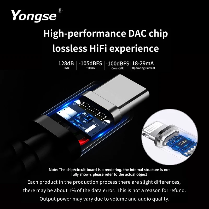 YONGSE Y01 Light-ning to 3.5mm/4.4mm Chip C100 Earphone Amplifie Digital Decoder Cable OTG DAC Adapter dac cables earphone cable dac audio cable audio amplifier usb adapter converter