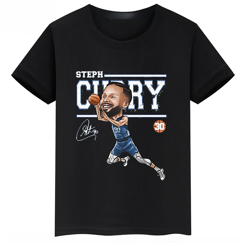 thumbnail image 1 of Camiseta de algodón negra de verano de manga corta con estampado de Stephen Curry para niños, camisetas deportivas para niños y niñas, ropa adecuada para fanáticos, 1 of 5