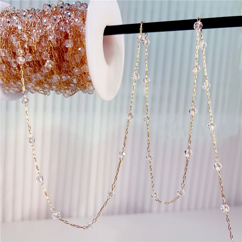 

2meters Glass Crystal Beads Chains Copper Metal Open Link Chains Bulk Lot for Diy Jewelry Making Necklace Bracelet Accessories