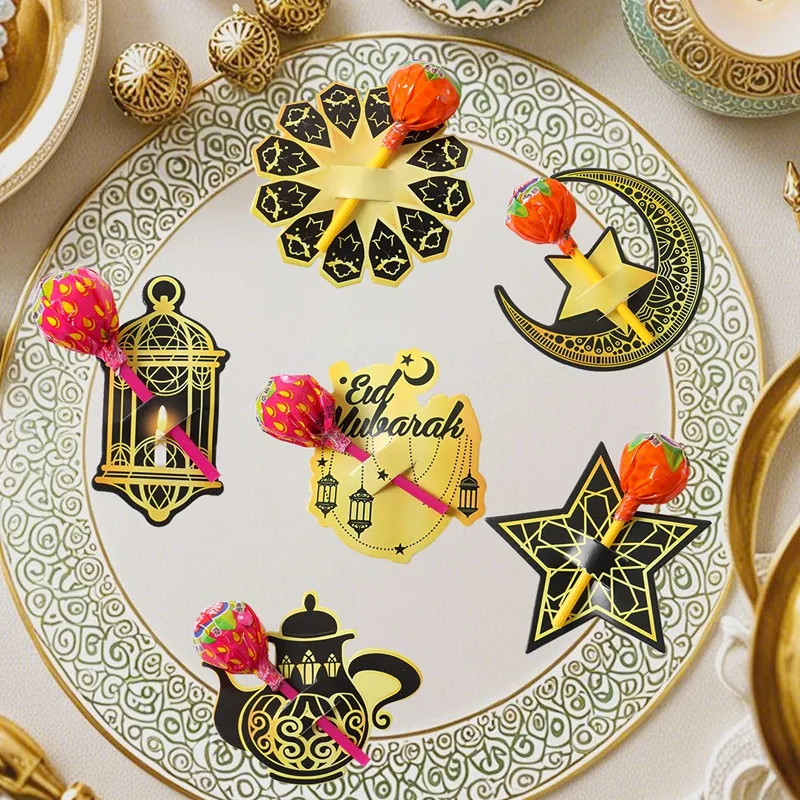 Eid Mubarak 48 Stück Lutscherkarten Ramadan Kareem Dekor für Zuhause 2025 Islamische muslimische Partyzubehör Eid Al Adha Tischdekoration – Detail 2
