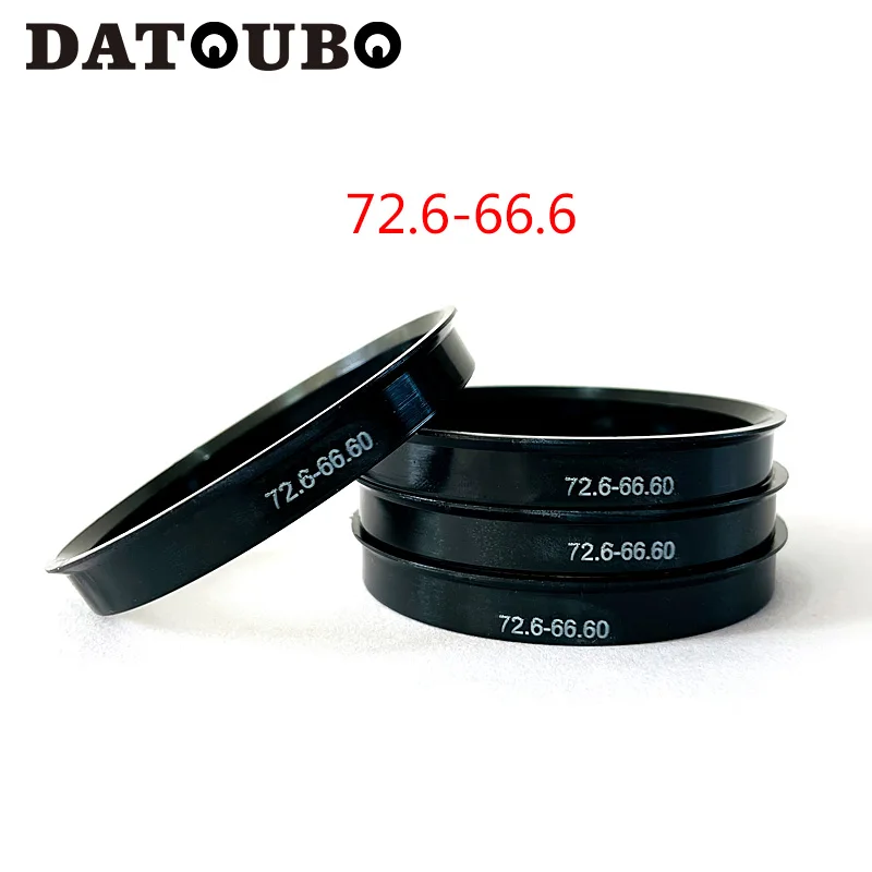 DATOUBO 4 pcs black plastic material car wheel hub centric rings, size 72.6-66.6 centric ring. 72.6 mm to 66.6mm hub rings