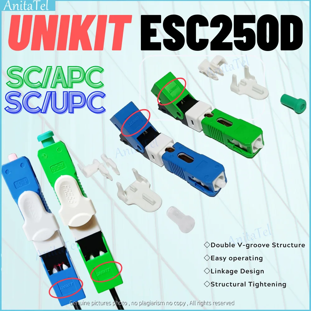 

200/300pcs 100% Genuine UNIKIT ESC250D SC/APC SC/UPC Fiber Optic Quick Connector SM Optical Fast Connector Single-Mode