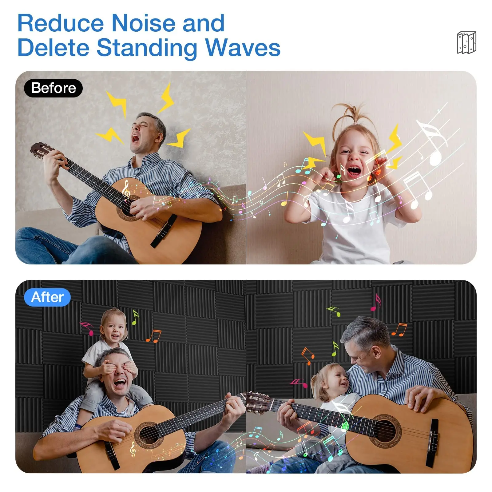 12 عبوة من الألواح الصوتية ذاتية اللصق، 1 × 12 × 12 بوصة، ألواح حائط عازلة للصوت، ألواح إسفنجية مقاومة للصوت سريعة الاسترداد، عالية الكثافة