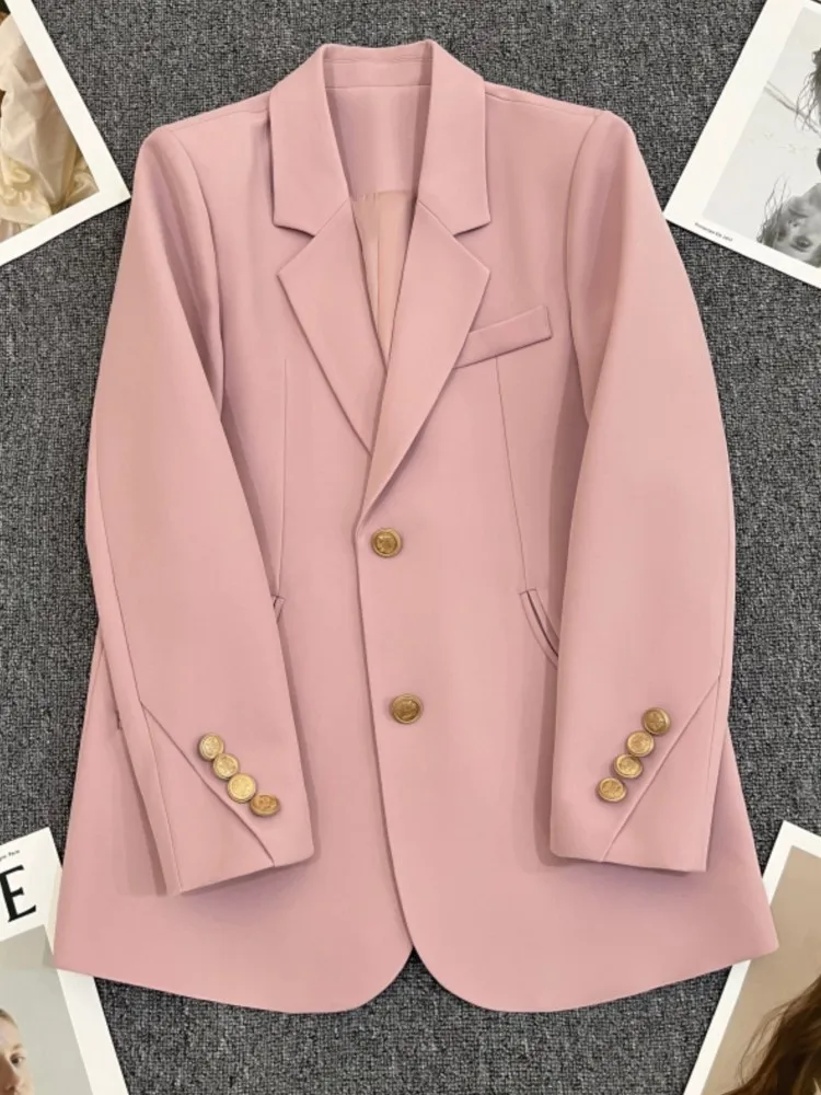 Pink Blazers for Women 2023 New Fashion Office Lady Single Breasted Autumn Coat Casual Elegant Slim Long Sleeves Chic Jackets