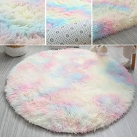 60CM Rainbow Round Fluffy Rugs Carpets Anti-Skid Shaggy Floor Mat For Living Room Home Decoration Bedroom Kid Room 2