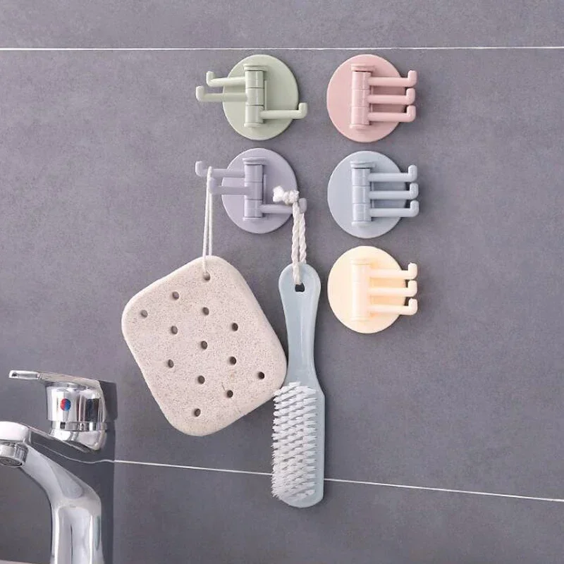 3 Branch Rotatable Seamless Adhesive Hook Strong Bearing Stick Hooks Rack Multifunction Bathroom Kitchen Wall Storage Hanger
