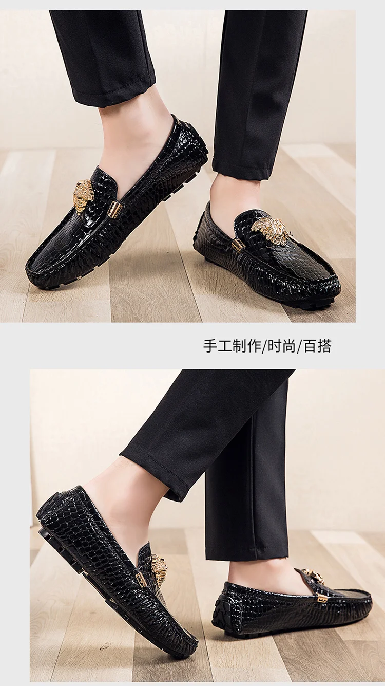 Brand Casual Shoes High Quality Men'S Leather Shoes Snake Pea Shoes Spring Summer Leather Ladies Moccasin Loafers