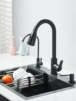 55x45cm Multi-functional Kitchen Sink With Retractable Faucet, Soap Dispenser,Drinking Water Tap Black Stainless Steel Sink 6