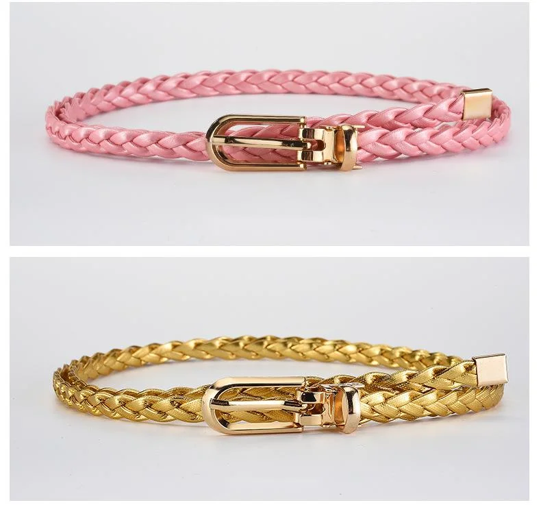 Nuova cintura intrecciata decorativa annodata in stile coreano alla moda da donna, piccola cintura color caramella, cintura con fibbia a clip semplice e personalizzata_voghion.com