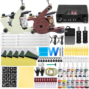 Bobine Kit macchinette per tatuaggi Aghi di alimentazione Set di impugnature per inchiostro per set di strumenti per body art Kit per principianti di tatuaggi per trucco permanente