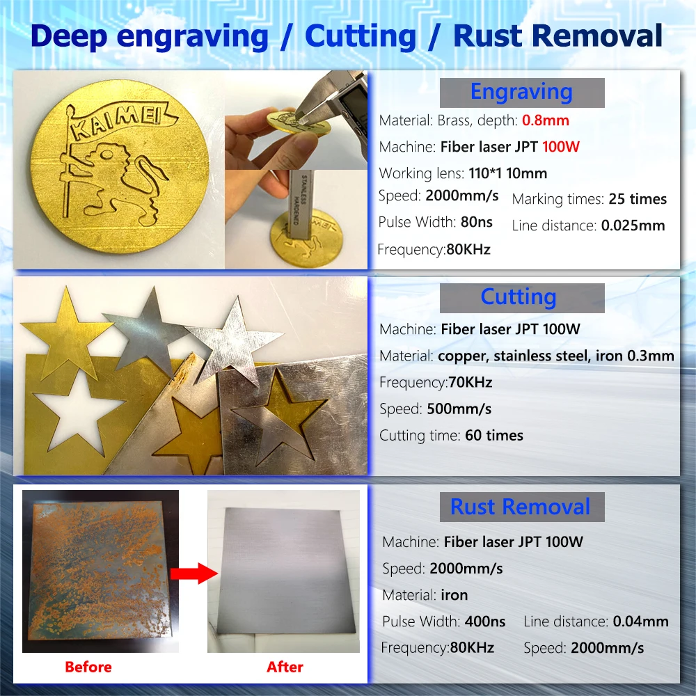 300W Auto Focus JPT M7 Mopa Fiber Laser Marking Machine Stainless Steel Metal Cutting Gold Silver Ring Laser Engraver — view 5