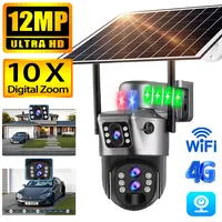 Caméra de Surveillance extérieure solaire 4G Sim 6K 12MP trois objectifs 10 Zoom numérique sans fil Cctv PTZ IP66 caméras de panneau solaire de sécurité 1