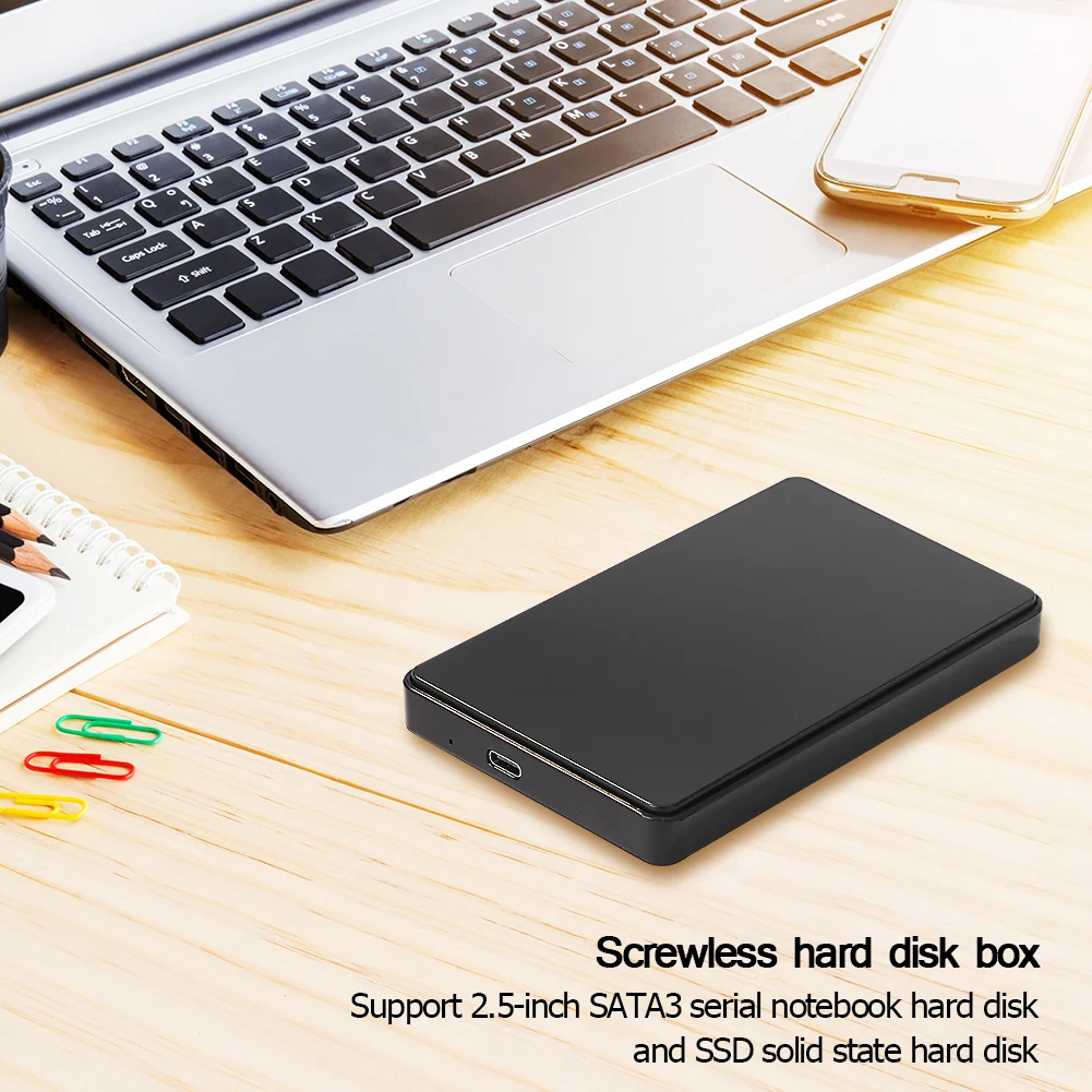 USB3.1 Mobile HDD Case with USB3.0 To Type-C Cable 2.5in Portable Harddisk Case Hot Swap Plug and Play for SATA 1/2/3 HDD Or SSD