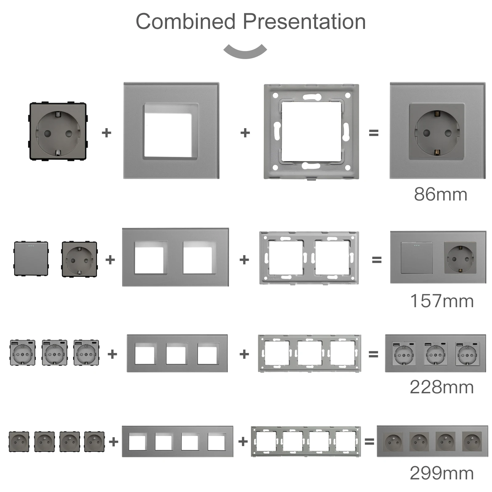 BSEED Customizable Glass Panel Socket with USB and Switch Functions